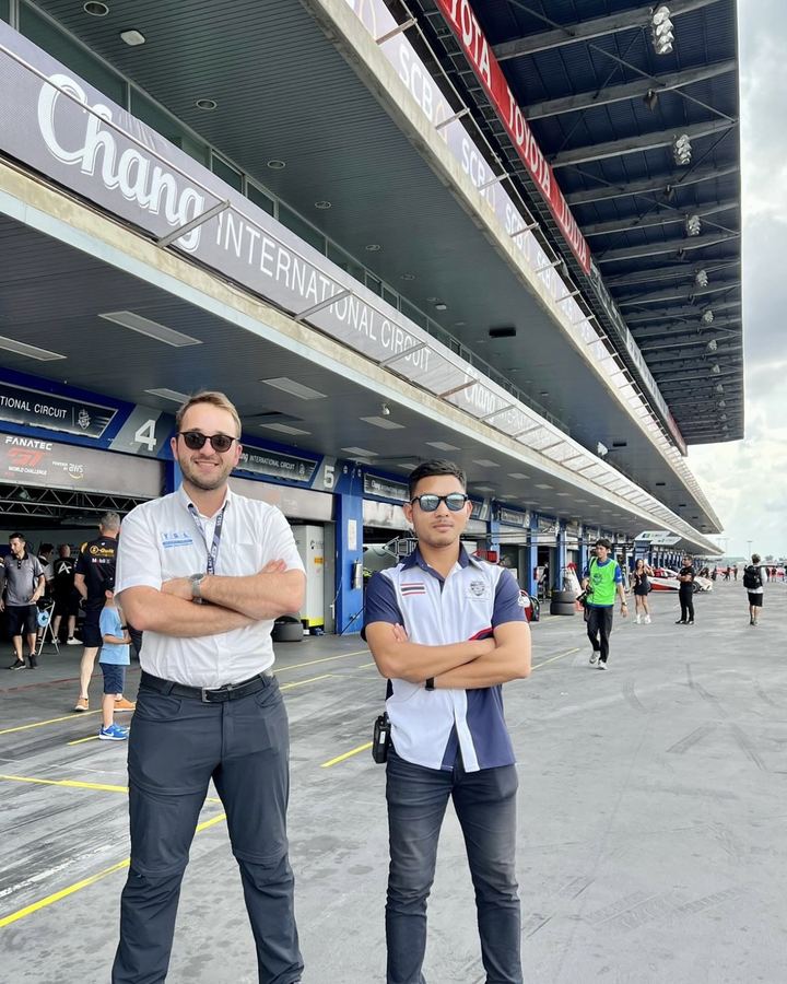 George and a colleague in the pit lane at Chang International Circuit, Buriram