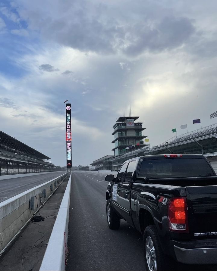 The empty pit straight at Indianapolis Motor Speedway before a session