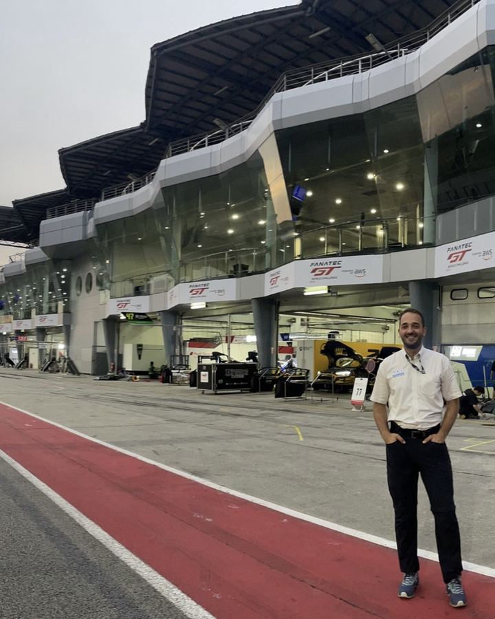 George in the pit lane at Sepang at sunset